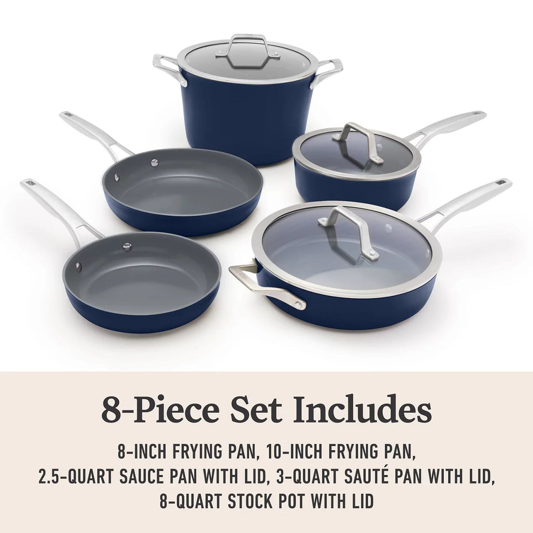 Premier Ceramic Nonstick 8-Piece Cookware Set, Midnight Blue