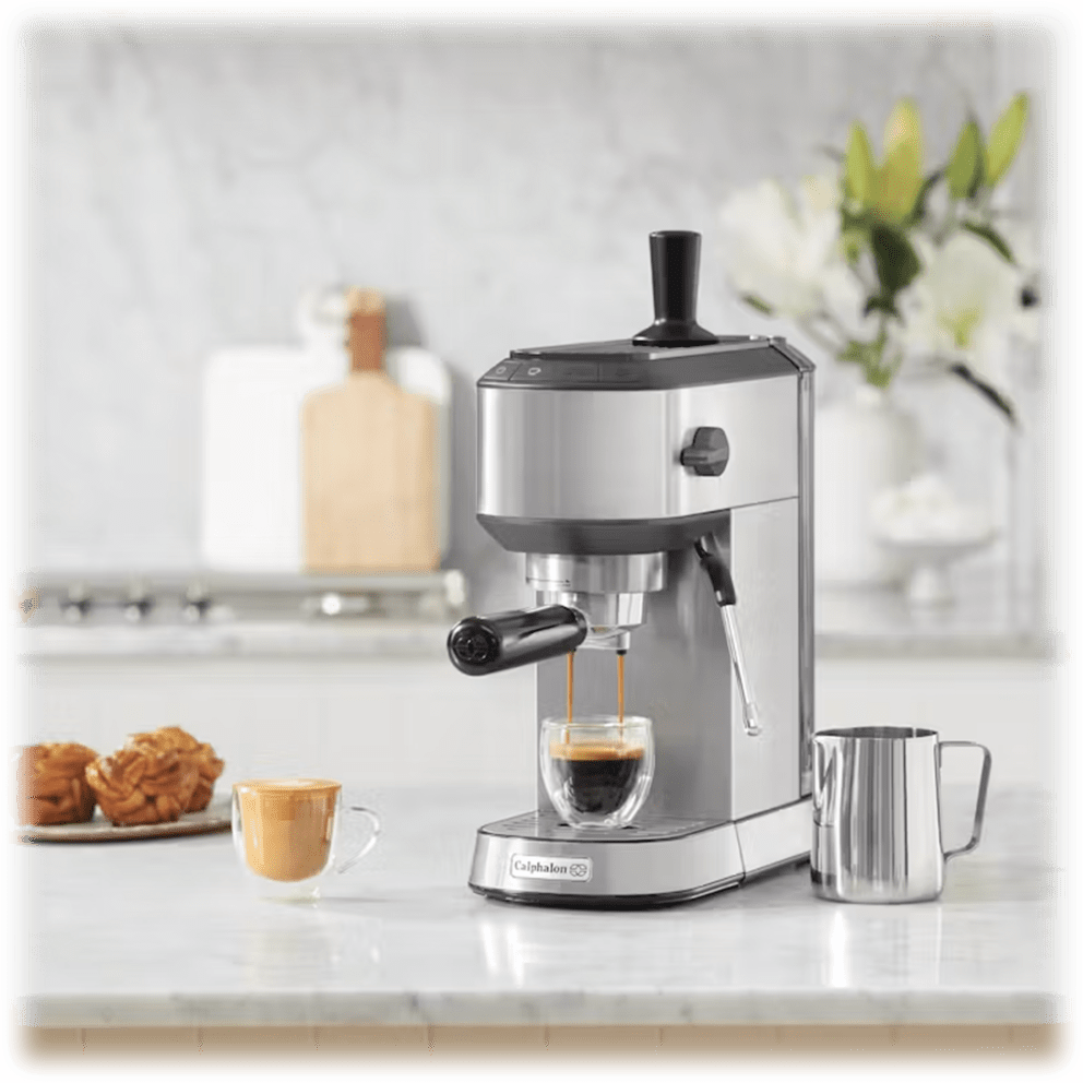 Calphalon Compact Stainless Steel Espresso Machine with Milk Frother
