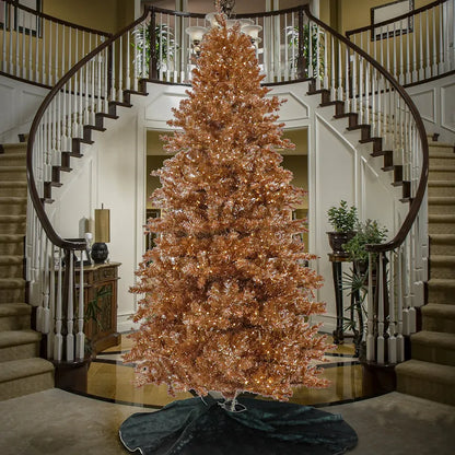 National Tree Company 10 ft Pre-Lit Artificial Christmas Tree, Rose Gold, Tinsel, 2720 Warm White LED Rice Lights, Includes Stand