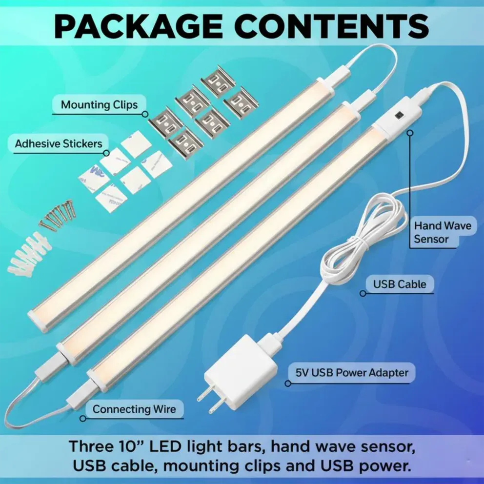 3-Pack: Infinite Basics Under Cabinet Light with 5 Ft USB &amp; AC Wall Adapter